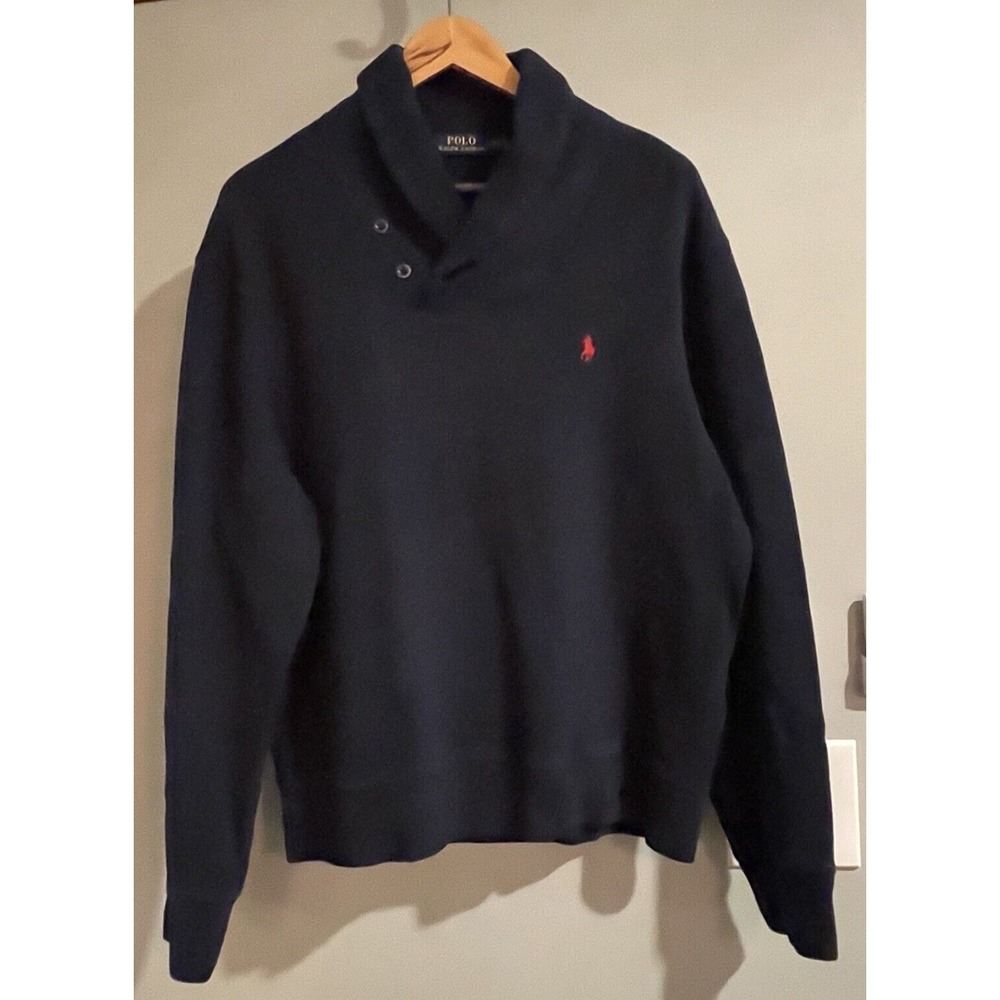 Polo Ralph Lauren Sweater Shawl Neck Pullover Elbow Patches Academia Large